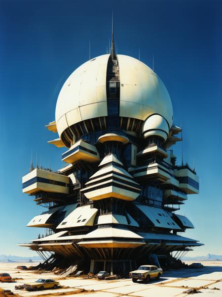 hyper realistic photograph of  a (complex architectural science fiction structure:1.4) by Bob Eggleton and Yoji Shinkawa, (glossy, ivory , masterful:1.4), medium full shot, poster art, bold lines, hyper detailed, expressive,  award winning,  dark limited color palette, high contrast, depth of field, (intricate details, masterpiece, best quality:1.4), overexposure, looking at viewer, dynamic pose, wide angle view, <lora:NicolaSamori:.5> in the style of nicola samori <lora:looking_at_viewer:2> <lora:add-detail-xl:1> <lora:xl_more_art-full_v1:.50>