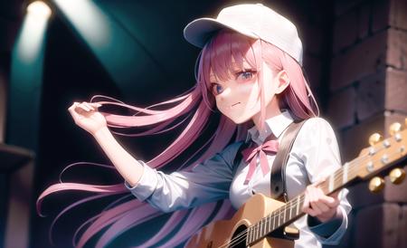 ((ultra-detailed)), ((illustration)), 2girls
AND ((ultra-detailed)), ((illustration)), 2girls, instrument, pink hair, solo, long hair, skirt, green eyes, guitar, clothes around waist, shirt, electric guitar, white shirt, smile, plaid skirt, two side up, pleated skirt, plaid, holding instrument, holding, nail polish, looking at viewer, school uniform, breasts, standing, bangs, plectrum, medium breasts, red ribbon, ribbon, jacket around waist, closed mouth
AND ((ultra-detailed)), ((illustration)), 2girls, smile,navy cap