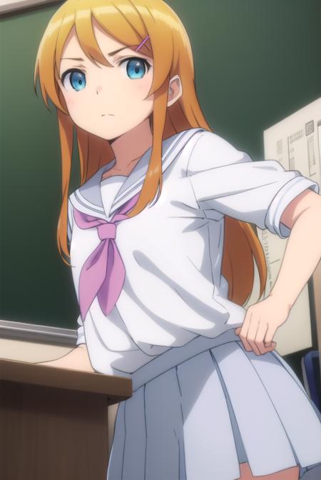 kirinokousaka, <lora:kirino kousaka s2-lora-nochekaiser:1>,
kirino kousaka, long hair, blue eyes, hair ornament, hairclip, orange hair, aqua eyes,
BREAK skirt, school uniform, serafuku, shirt, white shirt, grey sailor collar, grey skirt, pleated skirt, neckerchief, pink neckerchief,
BREAK indoors, classroom,
BREAK looking at viewer, (cowboy shot:1.5),
BREAK <lyco:GoodHands-beta2:1>, (masterpiece:1.2), best quality, high resolution, unity 8k wallpaper, (illustration:0.8), (beautiful detailed eyes:1.6), extremely detailed face, perfect lighting, extremely detailed CG, (perfect hands, perfect anatomy),