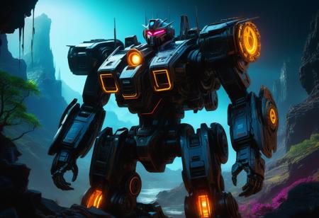 <lora:10NaturalismPainting_Hap_XL:1.5>,  Thomas Moran style, oil painting, nature, SSH LOGO, neon ambiance, abstract black oil, gear mecha, detailed acrylic, grunge, intricate complexity, rendered in unreal engine, photorealistic,
