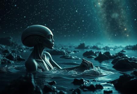 An ancient alien is taking a bath in an ocean of stars.