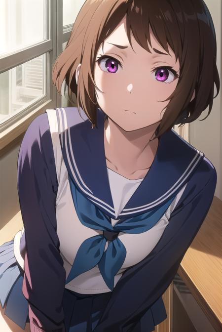 mayakaibara, <lora:mayaka ibara s1-lora-nochekaiser:1>,
mayaka ibara, short hair, brown hair, (pink eyes:1.3),
BREAK skirt, school uniform, serafuku, kamiyama high school uniform \(hyouka\), black skirt, long sleeves, black sailor collar, neckerchief, (blue neckerchief:1.5),
BREAK indoors, classroom,
BREAK looking at viewer, (cowboy shot:1.5),
BREAK <lyco:GoodHands-beta2:1>, (masterpiece:1.2), best quality, high resolution, unity 8k wallpaper, (illustration:0.8), (beautiful detailed eyes:1.6), extremely detailed face, perfect lighting, extremely detailed CG, (perfect hands, perfect anatomy),