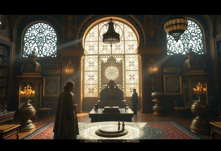 source_photo, photorealistic, masterpiece, 4k, ray tracing, intricate details, highly-detailed, hyper-realistic, 8k RAW, cinematic light, dramatic light, shallow depth of field,  high budget, bokeh, cinemascope, best view, best angle, XIXth century, Baudelaire, orientalist, collector, surrealist poetry, "Quand il jette en dansant son bruit vif et moqueur,
Ce monde rayonnant de métal et de pierre
Me ravit en extase, et j'aime à la fureur
Les choses où le son se mêle à la lumière."
