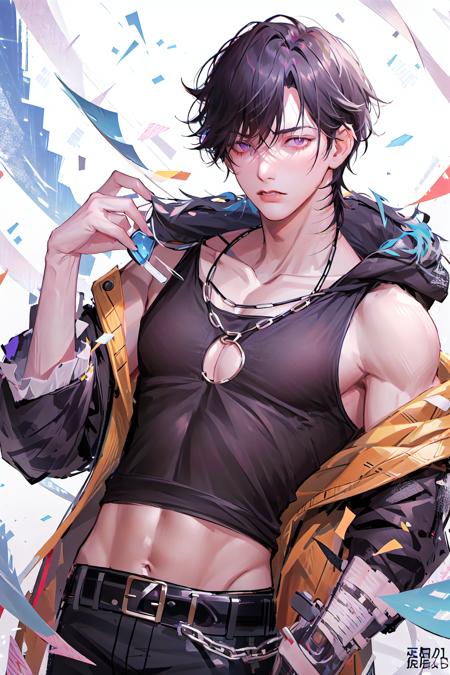 masterpiece,best quality,ultra-detailed,STF,male_focus, 1boy, solo, black_hair, pants, black_eyes, <lora:STF-000006:1>