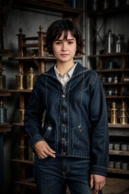 K1873W in a hardware shop, drills, mechanical, jumper, jeans <lora:KW3:1> masterpiece, best quality, detailed face , 1girl, realistic, solo,k1873w, short_hair, black_hair