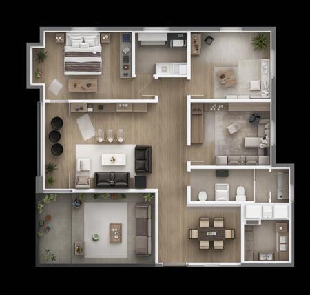 floor plan - 彩平 - 平面渲染图 0219