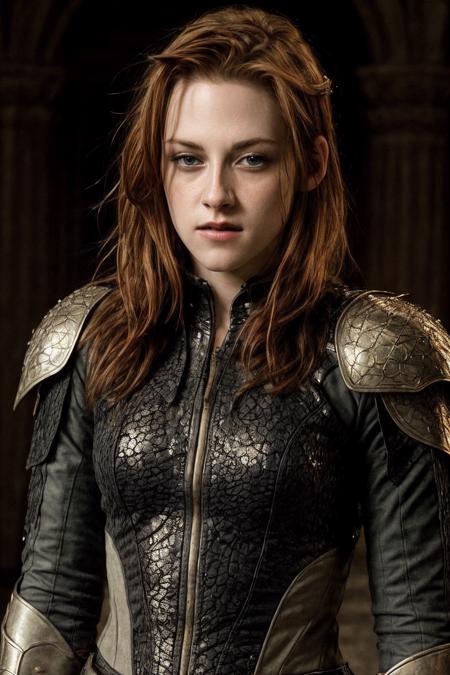 masterpiece, stunning closeup portrait photo of krs, wearing dragon scale armor  <lora:KristenStewartDogu:1>