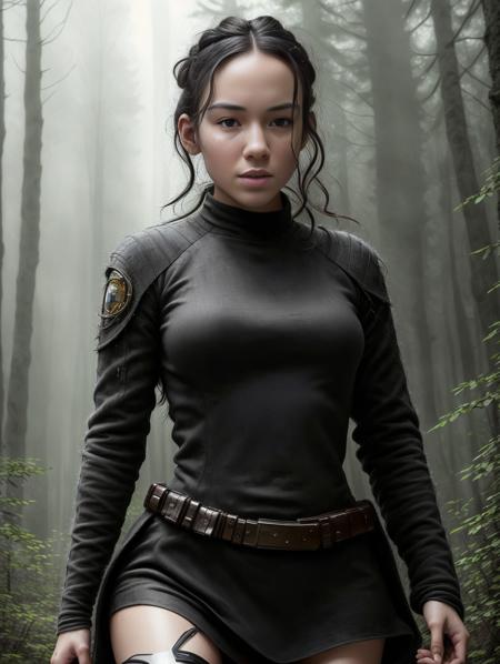 (8k, best quality, masterpiece),(best quality), (ultra highres), action pose, a beautiful woman <lora:AnnaelliV4:1.0> , detailed iris, black hair, full body portrait, wearing rey jedi robes, star wars, forest endor background, modelshoot style, intricate, elegant, skin details, realism, (hyperrealism), (cinematic), (hyperdetailed), hdr