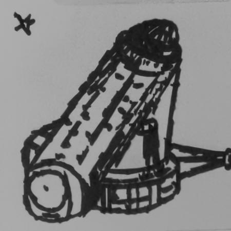 a black and white drawing of a space telescope