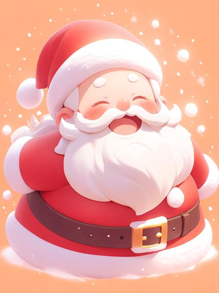 <lora:å£è¯èäºº:1>,(\sheng dan lao ren\),solo, santa hat, mustache, blush, closed eyes, belt, 1boy, christmas, santa costume, orange background, beard, snowing, open mouth, smile, sack, pokemon \(creature\), male focus