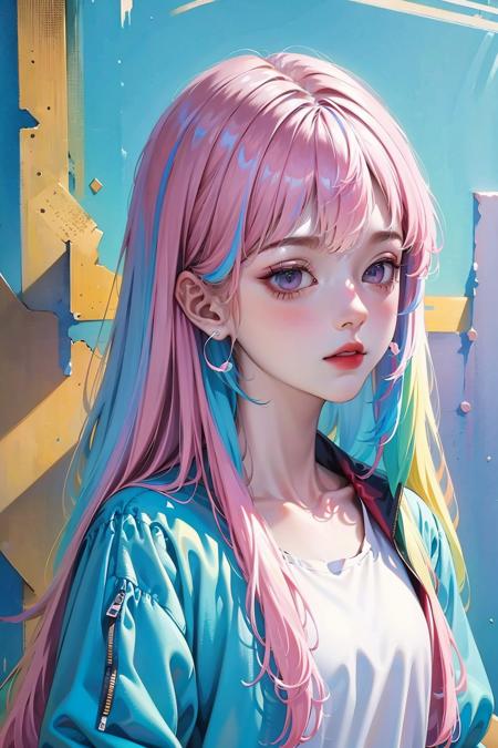 <lora:colorful-000004:1>, (xx)
1girl,photography, masterpiece, best quality, 8K, HDR, highres, absurdres:1.2,,1girl, solo, multicolored_hair, pink_hair, shirt, long_hair, letterboxed, bangs, upper_body, jacket, looking_at_viewer