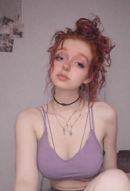 woman, egirl_pfp, polaroid
<lora:egirl_pfp:1>, Molly, MJ, auburn hair, greyish violet tank top, violet spaghetti strap tank top, cleavage, polaroid photo, large boobs