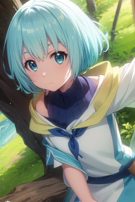 leleiialalena, <lora:lelei ia lalena s1s2-lora-nochekaiser:1>,
lelei ia lalena, short hair, blue hair, aqua hair, hair between eyes, blue eyes,
BREAK dress, necklace, robe,
BREAK outdoors, forest, nature, sun, sky, clouds, trees, grass,
BREAK looking at viewer, (cowboy shot:1.5),
BREAK <lyco:GoodHands-beta2:1>, (masterpiece:1.2), best quality, high resolution, unity 8k wallpaper, (illustration:0.8), (beautiful detailed eyes:1.6), extremely detailed face, perfect lighting, extremely detailed CG, (perfect hands, perfect anatomy),