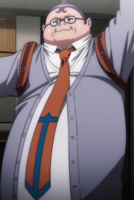 hifumiyamada, <lora:hifumi yamada s1-lora-nochekaiser:1>,
hifumi yamada, male focus, glasses, round eyewear, fat, fat man,
BREAK shirt, jacket, white shirt, open clothes, necktie, collared shirt, red necktie, grey jacket,
BREAK outdoors, classroom,
BREAK looking at viewer, (cowboy shot:1.5),
BREAK <lyco:GoodHands-beta2:1>, (masterpiece:1.2), best quality, high resolution, unity 8k wallpaper, (illustration:0.8), (beautiful detailed eyes:1.6), extremely detailed face, perfect lighting, extremely detailed CG, (perfect hands, perfect anatomy),