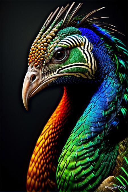 Create a photorealistic close up image of a peacock, feathers,vibrant colors and dark background, highly detailed, aesthetic, great lighting, extremely detailed,  award winning, perfect composition, a rich and complex image of nature, a vibrant tissue of hues and textures captured digitally, best quality, realistic, captivating, intricately detailed, hyper detailed, maximalist style, photorealist, sharp focus, dynamic lighting, superb composition, finest details, highest aesthetics, best quality, sharp focus, high contrast, stylized, clear, colorful, ultra quality, 8k, best quality, masterpiece,midjourneyv6.1,