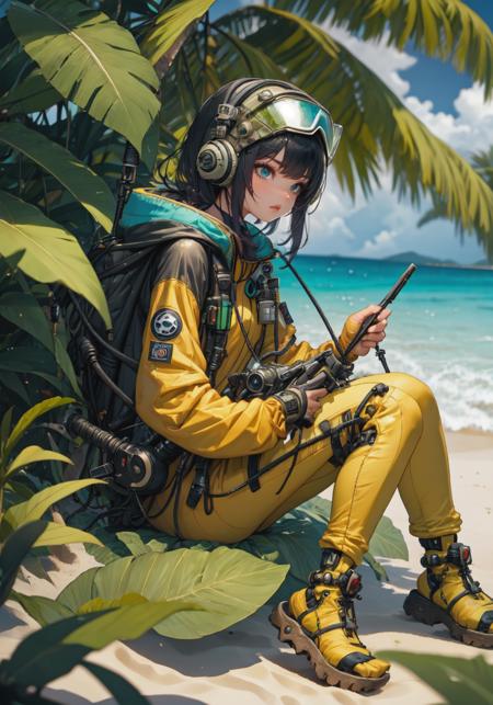 1girl, beach, plugsuit, tropical plants,,<lora:fashion:0.8><lora:realistic_background:1>