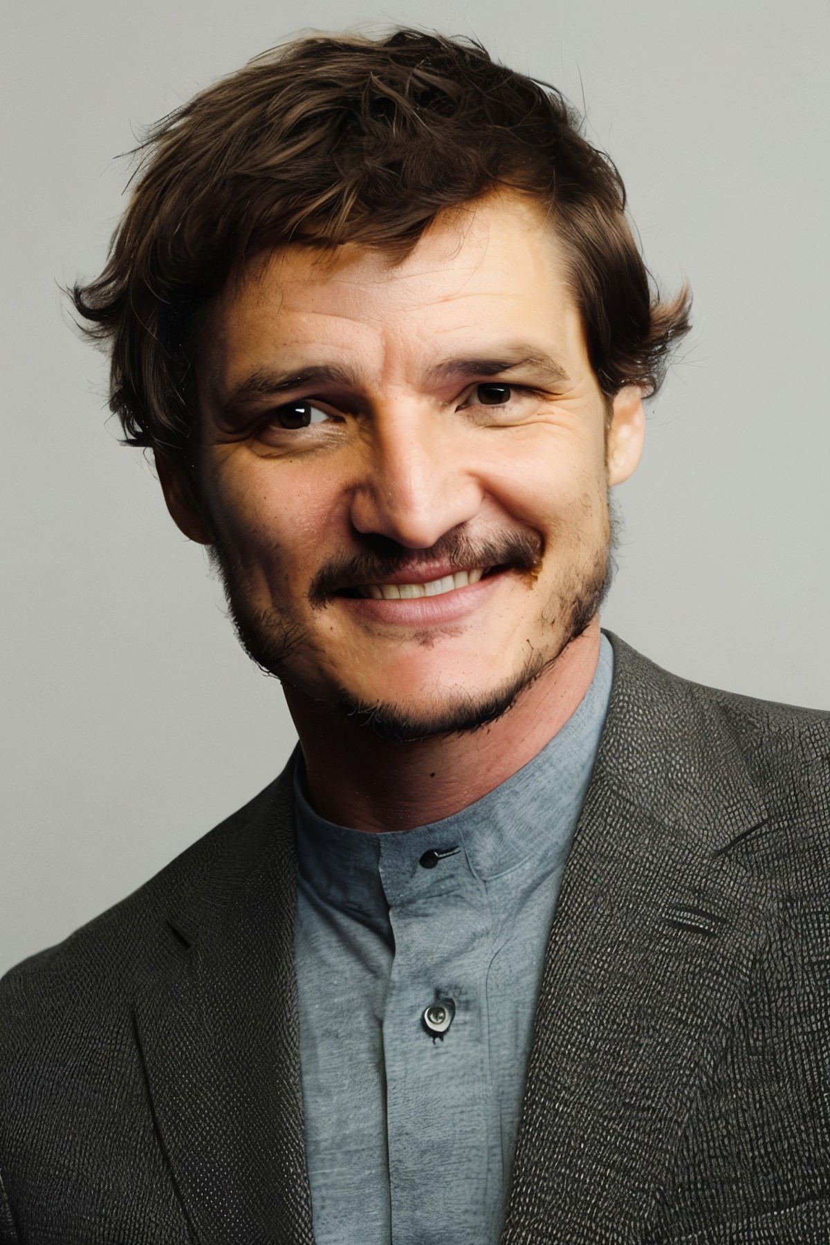 RAW shot, Pedro Pascal as a famous actor, <lora:PedroPascal:1>, smile, expressive emotions, fashion hairstyle, soft light,...