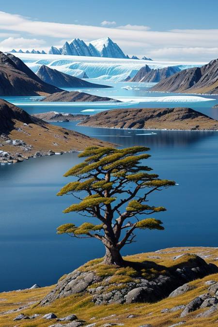 Landscape of Greenland, with great giant magic tree