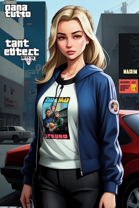 infographics photo of (blonde nab0k0va-140:1.05), a woman (as a gangster:1), (wearing blue floral closed hoodie with logo), (long trousers), (urban park), ((GTA style:1.3)), (((comic cover font))), (((comic title:1.2))), atmospheric lighting, cinematic composition, concept art, digital illustration, detailed, art by bastien lecouffe-deharme and greg rutkowski and carne griffiths, natural light, 4K, highly detailed, cel shading, ((rotoscoping)), ((perfect eyes)), (detailed pupils), (((credits))), (((comic issue))), (Grand Theft Auto), (GTA style comic:1.2)