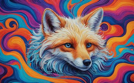 psychedelic style Arctic Fox Fantasy, concept art munch , extremely detailed, . vibrant colors, swirling patterns, abstract forms, surreal, trippy