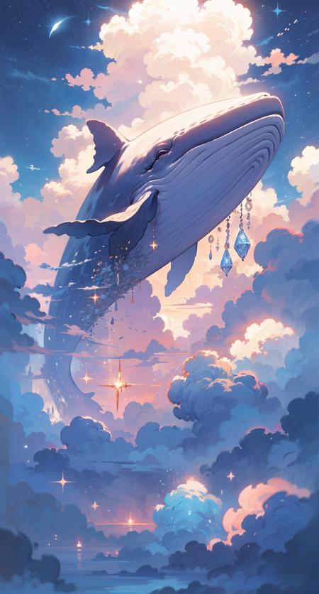 humpback, cloud, sky, star (sky), no humans, scenery, starry sky, cloudy sky, fantasy, animal <lora:humpback-pynoise:1>