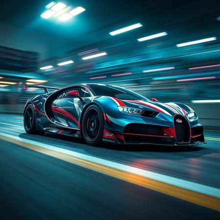 shot from side,it is Biochemical, racing stripes,bugatti,motion blur,going really fast masterpiece,deep focus,studio lighting, League of Legends Splash Art, hyperdetailed, arcadian, spotlight