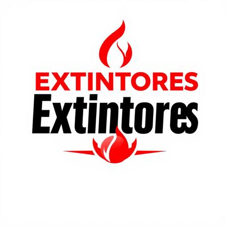A professional logo for a fire safety company named 'Extintores WM'. The design should feature bold, strong lettering in red and black to symbolize fire protection and security. The background should be white for a clean and modern look. Include an icon of a fire extinguisher and subtle flames to emphasize fire prevention. The overall style should be sleek, trustworthy, and visually striking