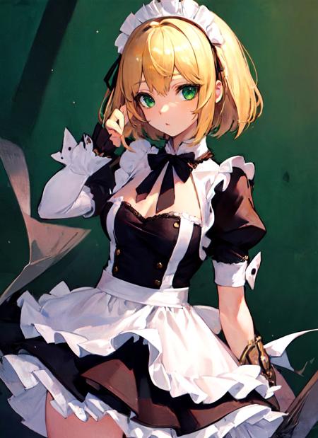 (best quality), (masterpiece), 1girl, anisphia_wynn_palettia, green eyes, medium breasts, short hair, maid
 <lora:anisphia_wynn_palettia_v25:1.0>