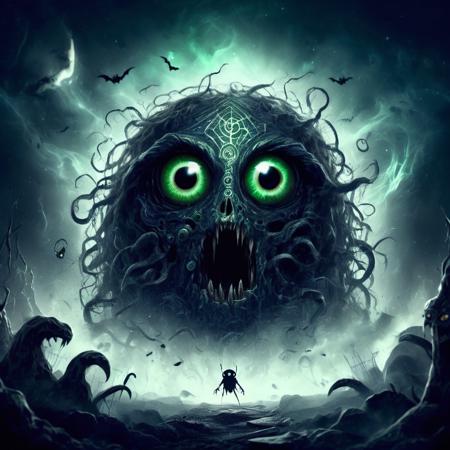 ((realistic,digital art)), (hyper detailed),donmcr33pyn1ghtm4r3xl  female CyclopeOne-eyed giants, Mythological creatures, Enormous and powerful, Singular eye in the middle of the forehead, Fierce and intimidating appearance, Known for strength and brutality, fantasy, greek mythology, Youth, Supple, Indigenous Australian, Emerald eyes,  Curved Nose,  Pointed Jaw, Smooth Cheeks, Asymmetrical Forehead, Square face shape with Round Forehead, Articulate Fingers, Halloween makeup , Black Dutch braid hair, Amusement, Transforming into a creature of power, embodying magical attributes,  wearing  Jumpsuit,  Button-down shirt, , , , Conjure (Supermassive,Bose-Einstein Condensate,Whimsical,Mysterious,Soapstone stone,Stardust Bricks Electric current,Torus,Indigo,Olive Spore Print Glyph,Flicker ,Pentagon  magic:1.0), Humming a melodious incantation, infusing magic with sound vibrations, Enchanting Luminescence,  <lora:Creepy_Nightmare-000014XL:1>
