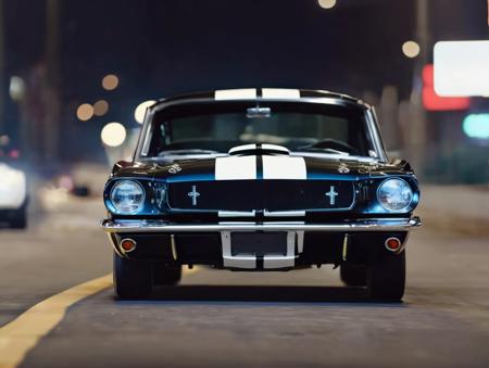 black 1965 shelby gt350, (driver:1.2),
street race at night, motion blur, highly detailed, cinematic lighting, detailed, 4k, 8k, dslr, 50mm, Hasselblad X2D
 <lora:1965_Ford_Mustang_ShelbyGT350_SDXL_v1_Platypus:1>