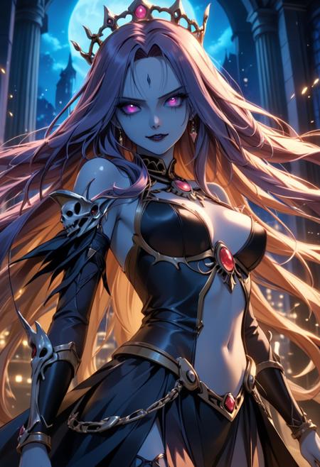 score_9, score_8_up, score_7_up, score_6_up, dynamic, (anime, masterpiece), best quality, (8k), detailed background, sharp focus, intricate, ambient lighting, super high quality, hyper detailed background, cinematic lighting, adult, double tone long hair, medium breasts, verybadimagenegative_v1.3, lich