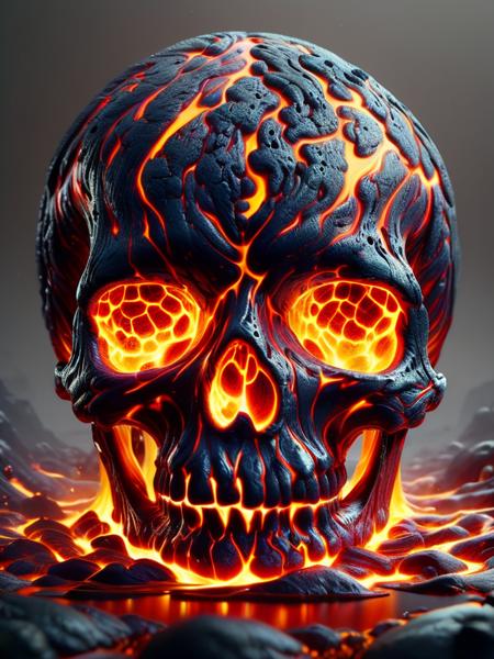 extremely Detailed lava pouring out of a skull, Anti-Aliasing, FXAA, De-Noise, Post-Production, SFX, insanely detailed & intricate, hypermaximalist, elegant, ornate, hyper realistic, super detailed, noir coloration, serene, 16k resolution, full body <lora:ral-lava:1> ral-lava