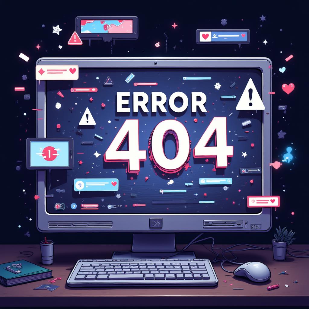 A silly cartoon depiction of an 'Error 404' screen,featuring glitching effects and random pixelation. The program is failing dramatically,with exaggerated visual errors like broken text,split-screen visuals,and floating error icons. The color palette is darkened,using muted blues,greys,and purples to create a sense of unease. The screen's cartoon style exaggerates the failing components,with playful but creepy details.,
<lora:Text_Logo_-_Style:1>,<lora:MidjourneyV6.1:0.6>,<lora:FluxDFaeTasticDetails:0.6>,<lora:aidmaGLOWV4wc:0.4>,