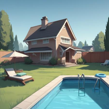 b4cky4rd outdoors, grass, house, blue sky, pool