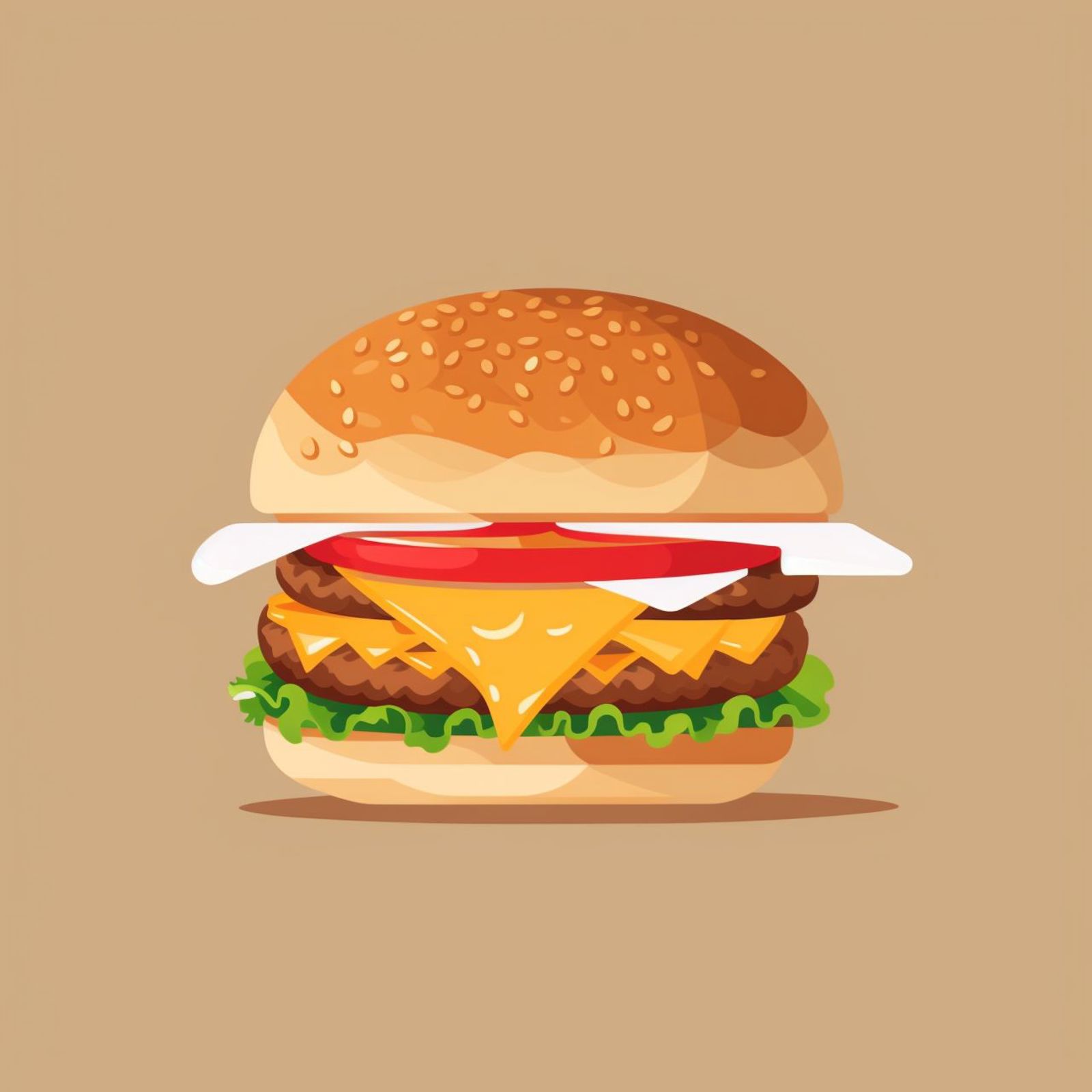 A cheeseburger with lettuce and tomato on a bun on a background of brown.
