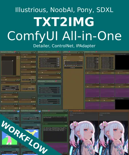 ComfyUI All-in-One, Detailer(ADetailer) + ControlNet + IPAdapter [Illustrious, Pony, SDXL]