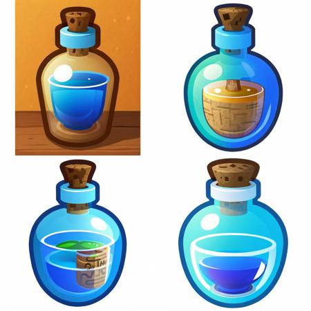 (masterpiece, top quality, best quality, official art, beautiful and aesthetic:1.2),(8k, best quality, masterpiece:1.2), (no humans),a bottle with a blue liquid inside of it and a cork top on top of it, with a brown cap, simple background, white background, water, cup, no humans, transparent