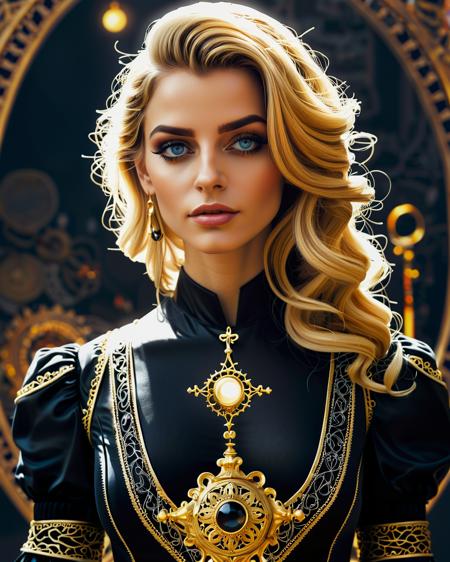 ((((masterpiece)), photographic)), professional detailed portrait, ultra high detail, sharp, insanely detailed, 




Tarot card “The magician”, in colors black, gray, white and gold. The magician is a woman, she has blonde hair and blue eyes, wears black and golden dress, she has a scepter in her right hand. There’s the infinity symbol above her head.






<lora:xl_more_art-full_v1:0.3>, 
<lora:AetherPunkAIv2:0.9>, aetherpunkai, 
<lora:WowifierXL-V2:1.2>, <lora:orangeblack:1.2>, <lora:ReaLora:0.7>, 
<lora:RMSDXL_Enhance:3>, 
<lora:RMSDXL_Photo:0.8>, 
<lora:psychedelicai-SDXL-V2-000008:1>, 
<lora:EnvyBetterHiresFixXL01:0:hr=1>,  
<lora:add-detail-xl:1.5>, 
<lora:DetailedEyes_V3:1.2>, 
<lora:PerfectEyesXL:1.0>,
<lora:mjv6:0.8>
