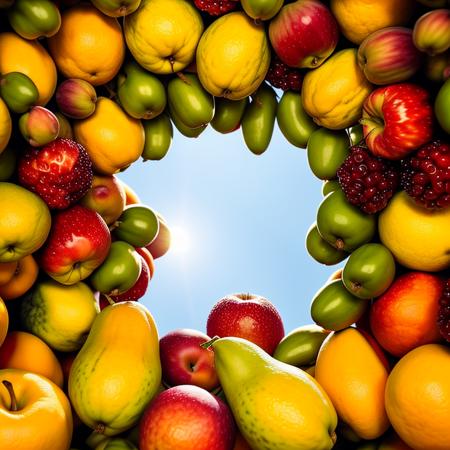 looking up surrounded by a circle of fruit <lora:comingto:0.6> coming to