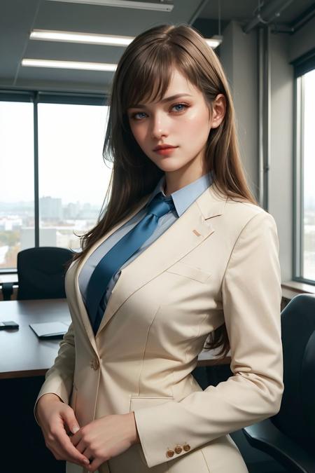 Portrait of a confident Mariya_Svanhild in a sleek office suit, striking a professional pose in a modern office setting, (detailed skin texture:1.2), (blush:0.5), (goosebumps:0.5), subsurface scattering,
(masterpiece, best quality, high quality:1.2), highres, high detail, HDR, 8k, sharp focus, realistic, photorealistic, perfect hands,
<lora:Mariya_Svanhildv1:0.9>