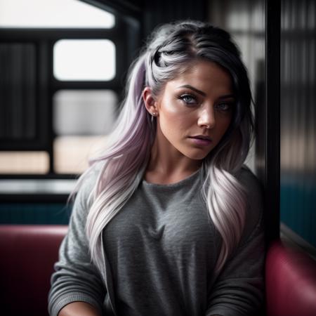 (dark shot:1.4), 80mm, a beautiful woman, working as a (waitress) at a diner, wearing white sweater, blue apron, jeans, (natural skin texture, hyperrealism, soft light, sharp), (intricate details:0.9), (hdr, hyperdetailed:1.2), soft light, sharp, exposure blend, medium shot, bokeh, (hdr), high contrast, (muted colors, dim colors, soothing tones), low saturation, (hyperdetailed), (noir:0.4) alexabliss, <lyco:AlexaBliss:1.0>