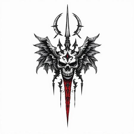 Ink style macabre tattoo design, inspired by artwork of dark souls, including dark souls eclipse and darksign