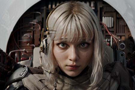 <lora:shtyocta-05:1> eyes shaded in black, pale skin, white hair with bangs, ((showing his head, torso and arms)), dressed in a futuristic suit, sitting in the cockpit of a spaceship with a headband at forehead level behind her bangs and a microphone at mouth level, (1 girl:1), solo, looking at the cameraman. (uncoated:1) (WITHOUT BROWN CAPE:1)
photo of the most beautiful artwork in the world, professional majestic (photography by Steve McCurry), 8k uhd, dslr, soft lighting, high quality, film grain, Fujifilm XT3 sharp focus, f 5.6, High Detail, Sharp focus, dramatic, (looking at viewer:1.2), (detailed pupils:1.3), (natural light)