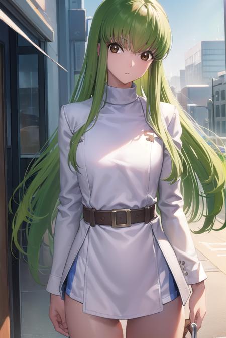 codegeasscc, <lora:codegeasscc-lora-nochekaiser:1>, 
cc, (brown eyes:1.5), green hair, long hair, straight hair,
BREAK straitjacket, (white straitjacket:1.5), wide sleeves, belt, black belt,
BREAK outdoors, city,
BREAK looking at viewer, (cowboy shot:1.5),
BREAK <lyco:GoodHands-beta2:1>, (masterpiece:1.2), best quality, high resolution, unity 8k wallpaper, (illustration:0.8), (beautiful detailed eyes:1.6), extremely detailed face, perfect lighting, extremely detailed CG, (perfect hands, perfect anatomy),