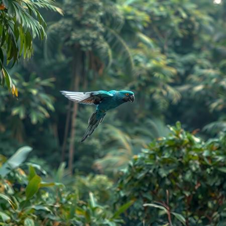 Blue Parrot flying in the jungle