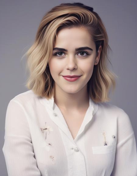 KiernanShipka,<lora:KiernanShipkaSDXL:1>,A waist up portrait of a young beautiful (Scottish | German | Italian | Turkish) girl, soft natural skin, Soft Ombré hairstyle, (breast:1.05), slim with curves, white shirt, beautiful diamond accesories.