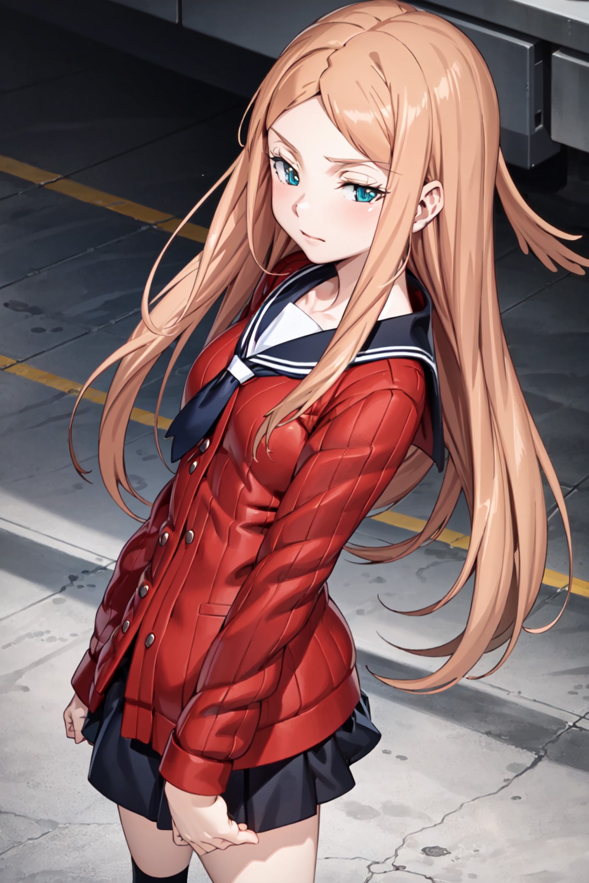 (game cg,best quality,masterpiece:1.3),1girl <lora:KonamiSchool1-000020:0.8>konami, sailor collar, school uniform, red car...