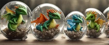 cute baby dragons in glass spheres