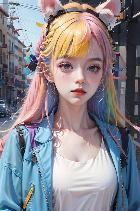 <lora:colorful-000004:1>, (xx)
1girl,photography, masterpiece, best quality, 8K, HDR, highres, absurdres:1.2,,1girl, solo, multicolored_hair, pink_hair, shirt, long_hair, letterboxed, bangs, upper_body, jacket, looking_at_viewer