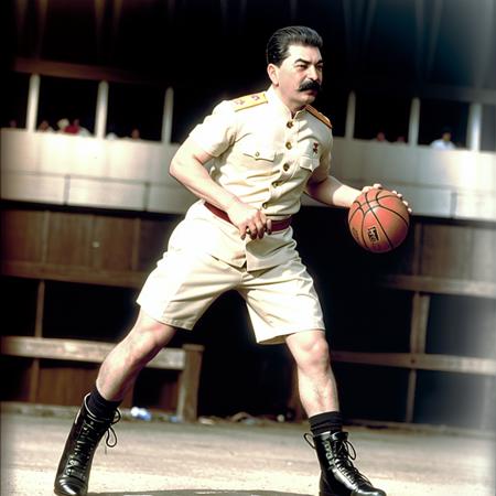 <lora:Joseph_Stalin-11:1>Stalin, playing basketball